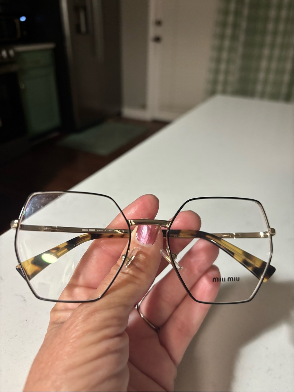 Miu Miu Gold Hexagon Optical Glasses with Tortoiseshell Temples
